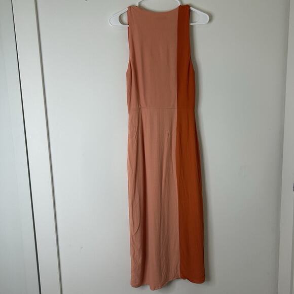 Equipment Femme Galane Two Tone Midi Dress Woman Size 4 Orange Peach - Picture 5 of 9